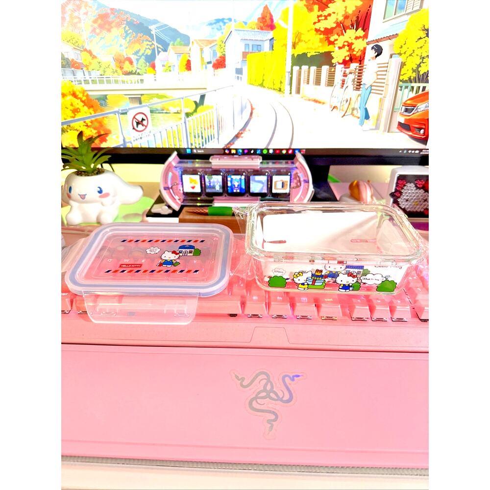 Hello Kitty Storage Container Glass Bento Box Food Lid 4 Flap Snap Sanrio 2023